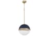 1-Light Blue Aged Brass Globe Pendant