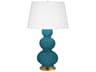 Triple Gourd Peacock Glazed Blue Buffet Lamp