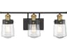 Macauley 3-Light Vintage Black Warm Brass Glass Vanity Light