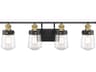 Macauley 4-Light Vintage Black Warm Brass Glass Vanity Light