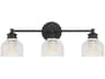 Meridian 3-Light Bathroom Vanity Light in Matte Black with Clear Halophane Glass