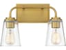 Meridian 2-Light Natural Brass Glass Vanity Light