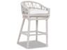 Dana Wicker Cushion Outdoor Bar Stool in Linen Canvas with Self Welt