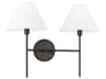 Ridgewood 2 Light Aged Iron Wall Sconce White Linen Shades