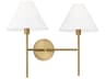 2 Light Wall Sconce Ridgewood Burnished Brass White Linen Shade