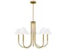 6-Light Chandelier Porteau Satin Brass White Linen Shades