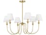 Elsay 6-Light Chandelier Satin Brass White Linen Shades