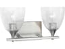 2-Light Bathroom Vanity Sconce Toffino Brushed Steel Clear Crackle Glass