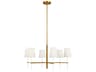 Monroe 6 Light Chandelier Burnished Brass White Linen Shades