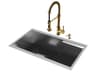 Hampton Stainless Steel Single Bowl Undermount Workstation Kitchen Sink with Matte Gold Faucet and Accessories