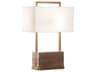 Hayes Walnut Antique Brass Off White Linen Buffet Lamp