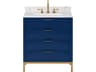 Bristol Single Sink Carrara White Marble Countertop Bath Vanity in Monarch Blue