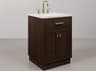 Chestnut Single Sink Carrara White Marble Countertop Bath Vanity In Brown Oak with Satin Gold Hardware and Gooseneck Faucet