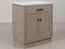Chestnut Single Sink Carrara White Marble Countertop Bath Vanity In Grey Oak with Oil Rubbed Bronze Hardware