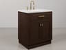 Chestnut Single Sink Carrara White Marble Countertop Bath Vanity In Brown Oak with Satin Gold Hardware and Gooseneck Faucet