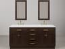 Chestnut Double Sink Carrara White Marble Countertop Bath Vanity In Brown Oak with Satin Gold Hardware, Gooseneck Faucet and Rectangular Mirror (S)