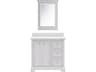 Derby Single Sink Carrara White Marble Countertop Bath Vanity In Pure White with Country Cottage Style Mirror (S)