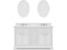 Derby Double Sink Carrara White Marble Countertop Bath Vanity In Pure White with Chrome Classic Faucets and Oval Mirrors (S)