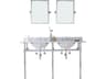 Embassy Double Wash Stand, P-Trap, Carrara White Marble Countertop with Oval Basins, Waterfall Faucets and Rectangular Mirrors in Chrome Finish