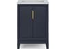 Elizabeth Single Sink Carrara White Marble Countertop Bath Vanity In Monarch Blue with Satin Gold Hardware