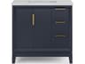 Elizabeth Single Sink Carrara White Marble Countertop Bath Vanity In Monarch Blue with Satin Gold Hardware