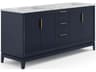 Elizabeth Double Sink Carrara White Marble Countertop Bath Vanity In Monarch Blue with Satin Gold Hardware