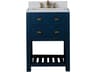 Madalyn Single Sink Carrara White Marble Countertop Bath Vanity in Monarch Blue with Satin Gold Waterfall Faucet