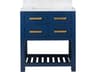 Madalyn Single Sink Carrara White Marble Countertop Bath Vanity in Monarch Blue