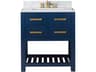 Madalyn Single Sink Carrara White Marble Countertop Bath Vanity in Monarch Blue with Satin Gold Waterfall Faucet