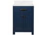 Madison Single Sink Carrara White Marble Countertop Bath Vanity In Monarch Blue with Satin Gold Hardware