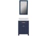 Madison Single Sink Carrara White Marble Countertop Bath Vanity In Monarch Blue with Satin Gold Hardware and Rectangular Mirror (S)