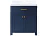 Madison Single Sink Carrara White Marble Countertop Bath Vanity In Monarch Blue with Satin Gold Hardware
