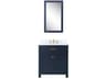 Madison Single Sink Carrara White Marble Countertop Bath Vanity In Monarch Blue with Satin Gold Hardware, Waterfall Faucet and Rectangular Mirror (S)