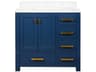 Madison Single Sink Carrara White Marble Countertop Bath Vanity In Monarch Blue with Satin Gold Hardware
