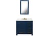 Madison Single Sink Carrara White Marble Countertop Bath Vanity In Monarch Blue with Satin Gold Hardware, Waterfall Faucet and Rectangular Mirror (S)