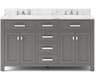 Madison Double Sink Carrara White Marble Countertop Bath Vanity in Cashmere Grey with Chrome Hardware and Classic Faucets