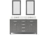 Madison Double Sink Carrara White Marble Countertop Bath Vanity in Cashmere Grey with Chrome Hardware, Classic Faucets and Rectangular Mirror (L)