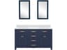 Madison Double Sink Carrara White Marble Countertop Bath Vanity In Monarch Blue with Satin Gold Hardware and Rectangular Mirrors (S)