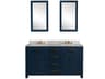 Madison Double Sink Carrara White Marble Countertop Bath Vanity In Monarch Blue with Satin Gold Hardware, Waterfall Faucets and Rectangular Mirrors (S)