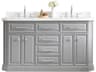 Palace Double Sink Carrara Quartz Countertop Bath Vanity in Cashmere Grey with Chrome Hardware and Hook Faucets