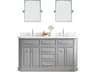 Palace Double Sink Carrara Quartz Countertop Bath Vanity in Cashmere Grey with Chrome Hardware, Hook Faucets and Rectangular Pivot Mirrors