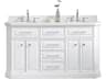 Palace Double Sink Carrara Quartz Countertop Bath Vanity in Pure White with Chrome Hardware and Hook Faucets