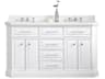Palace Double Sink Carrara Quartz Countertop Bath Vanity in Pure White with Polished Nickel (PVD) Hardware and Hook Faucet