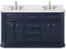 Palace Satin Gold Double Sink Carrara Quartz Countertop Bath Vanity in Monarch Blue with Satin Gold Hardware
