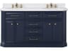 Palace Double Sink Carrara Quartz Countertop Bath Vanity in Monarch Blue with Satin Gold Hardware and Waterfall Faucets
