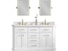 Palace Double Sink Carrara Quartz Countertop Bath Vanity in Pure White with Satin Gold Hardware and Rectangular Pivot Mirrors