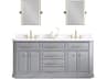 Palace Double Sink Carrara Quartz Countertop Bath Vanity in Cashmere Grey with Satin Gold Hardware and Rectangular Pivot Mirrors