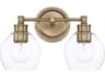 Mid Century 2-Light Aged Brass Glass Vanity Light