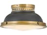 Emery 2-Light Heritage Brass Aged Zinc Black Glass Dome Flush Mount