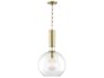 Raleigh 1-Light Aged Brass Clear Glass Globe Round Pendant